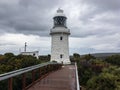 Old white lighthouse at Cape Naturaliste, Western Australia built in 1903 in cloudy weather