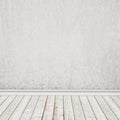 Old white painted wall and vintage wooden floor, interior background Royalty Free Stock Photo
