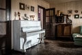 Old white piano in vintage room Royalty Free Stock Photo