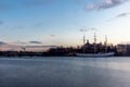 An old white sailing ship  in Stockholm during a colorful sunrise - 3 Royalty Free Stock Photo