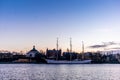 An old white sailing ship  in Stockholm during a colorful sunrise - 2 Royalty Free Stock Photo