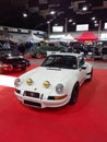 Old white sport 1973 Porsche 911 RSR Carrera speedster coupe on the red carpet. Classic car show