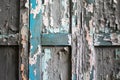 Old white wall of a house with peeling paint and an old closed door Royalty Free Stock Photo