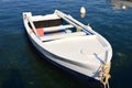 Old White Wooden Greek Fishing Boat in Harbour, Greece Royalty Free Stock Photo