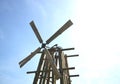 Old wind turbine from wooden generating electricity