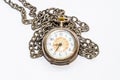 Old wind up pocket watch worn with silver chain made in swiss Royalty Free Stock Photo