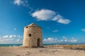 Old windmill ai Gyra beach, Lefkada Royalty Free Stock Photo