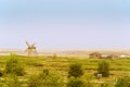 An old windmill and a Cossack estate in the territory of the Arkaim reserve, in the early morning