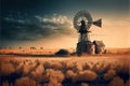 Old windmill near wheat field