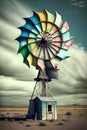 Old windmill in the prairie of the Mojave Desert.