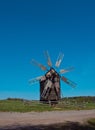 Old windmill in the village, Pirogovo, Ukraine. Royalty Free Stock Photo