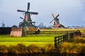 Old windmill in the winter. Village Zaanse Schans, Netherlands. Royalty Free Stock Photo