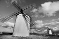 Old windmills in Campo de Criptana, Spain, black and white