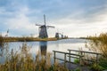 Old windmills in Kinderdijk at sunrise, Holland, Netherlands, Eu Royalty Free Stock Photo