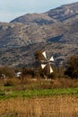 Old windmills Lassithi area, island Crete, Greece Royalty Free Stock Photo