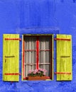 Old. Window. Blue. Facade. Flowers. Rusty