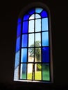 Old window with blue stained glass