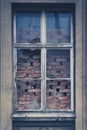 Old window, broken glass, bricked window Royalty Free Stock Photo
