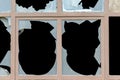 Old window with broken panes of glass Royalty Free Stock Photo
