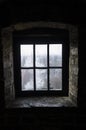 Old window on a cold and rainy day