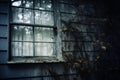 an old window in a dark house with vines growing around it Royalty Free Stock Photo