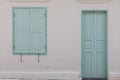 Old window and door on color wall thai style. Royalty Free Stock Photo