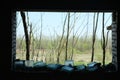 Old window of glass blocks in an abandoned building Royalty Free Stock Photo