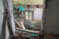 Old window and heap of rubble in a ruined house Royalty Free Stock Photo