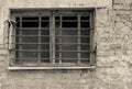 Old Window With Lattice On Brick Wall Of Beige Tone