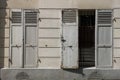 Old window shutter, open and closed shutters, old europe concept Royalty Free Stock Photo