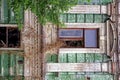 Old windows overgrown with vegetation on the facade of the old building Royalty Free Stock Photo