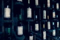 Old wine bottles on the wine shelf. Wine cellar. Royalty Free Stock Photo