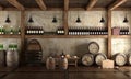 Old wine cellar with bench for tasting Royalty Free Stock Photo