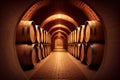 Old Wine Cellar with Oak Barrels, Winery Basement, Wine Cellar Abstract Generative AI Illustration Royalty Free Stock Photo