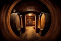 Old Wine Cellar with Oak Barrels, Winery Basement, Wine Cellar Abstract Generative AI Illustration Royalty Free Stock Photo