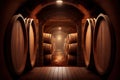 Old Wine Cellar with Oak Barrels, Winery Basement, Wine Cellar Abstract Generative AI Illustration Royalty Free Stock Photo