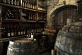 Old Wine Cellar with Oak Barrels, Winery Basement, Wine Cellar, Copy Space Royalty Free Stock Photo