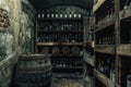 Old Wine Cellar with Oak Barrels, Winery Basement, Wine Cellar, Copy Space Royalty Free Stock Photo