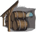 Old wine cellar with rows of barrels Royalty Free Stock Photo