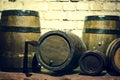 An old wine cellar with wooden barrels. Royalty Free Stock Photo