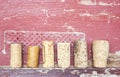 Old wine corks, grungy background,