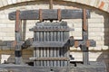 Old Wine Press. Traditional old Technique of Wine Making, Wooden Antique Grape Press. Royalty Free Stock Photo