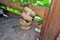 Old winemaking - wooden barrels for wine