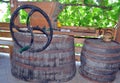 Old winemaking - wooden barrels for wine