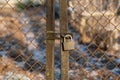 Old wire door with padlock Royalty Free Stock Photo