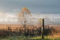 Old Wire Fence in Foggy Valley Royalty Free Stock Photo