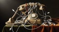 Old Wired Telephone Tangled with Cables in Dramatic Baroque Renaissance Style Royalty Free Stock Photo