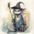 Old wise mystical wizard cat, ai generative illustration Royalty Free Stock Photo