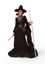 Old and wise Witch with Staff. 3D Illustration