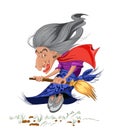 Old witch with a broom. Cartoon character russian style Vector